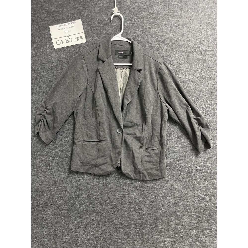 Studio By Torrid Blazer‎ Jacket Womens 1 Gray Lined Single Breasted Notch Lapel
